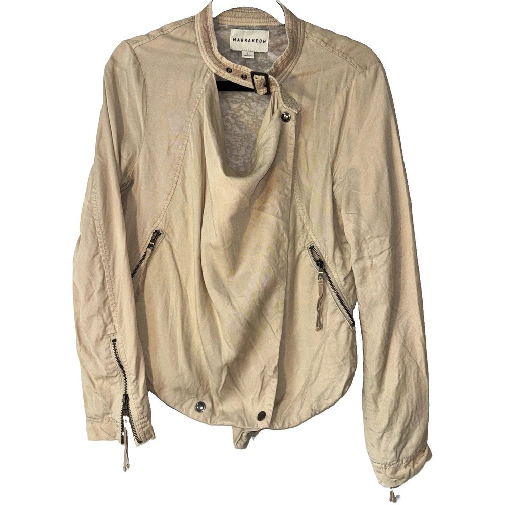 Anthropologie Marrakech Beige Zip Front Buckle Collar w/ Pockets Long Sleeve L